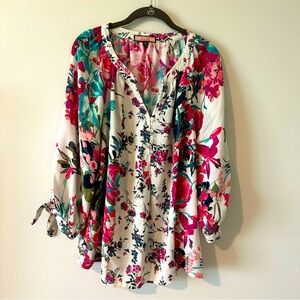Olive Hill Eve Summer Floral Tie Sleeve Blouse (M)